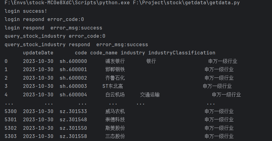 python量化编程3获取A股市场上所有股票的名称及代码