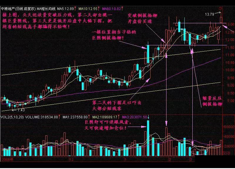 一旦股票出现长阴倒拔杨柳形态股价一飞冲天不下万次检验