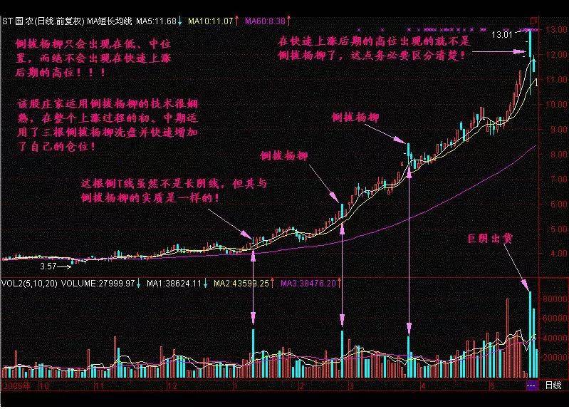一旦股票出现长阴倒拔杨柳形态股价一飞冲天不下万次检验