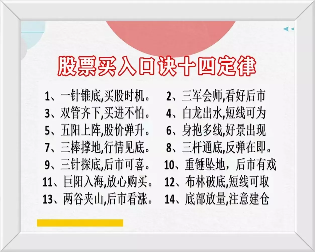 关于量价的口诀和股票买入的十二大定律以及炒股必记口诀