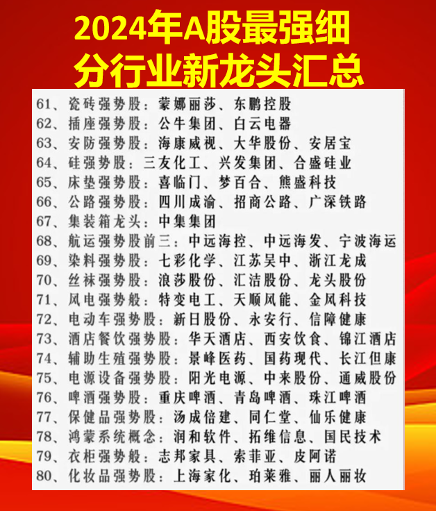 2024年细分行业龙头