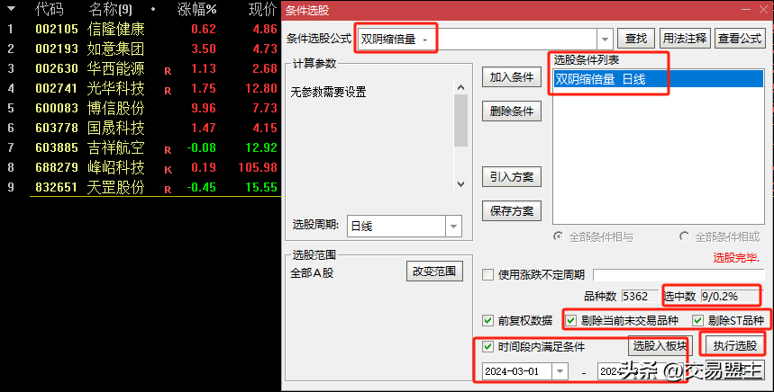 第7节教你编写通达信选股公式案例三双阴缩倍量战法