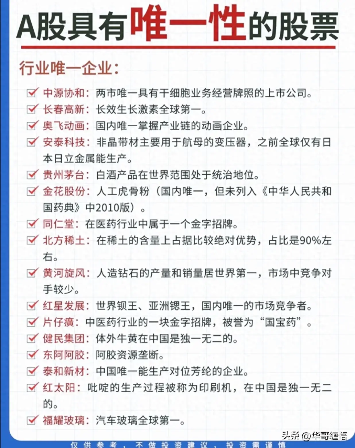 A股具有唯一性的股票