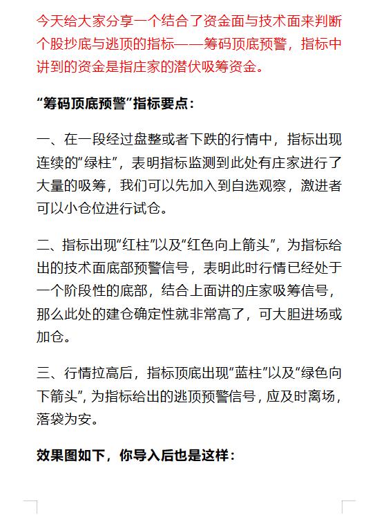 筹码顶底预警监测庄家吸筹点出逃信号预警永远先庄一步