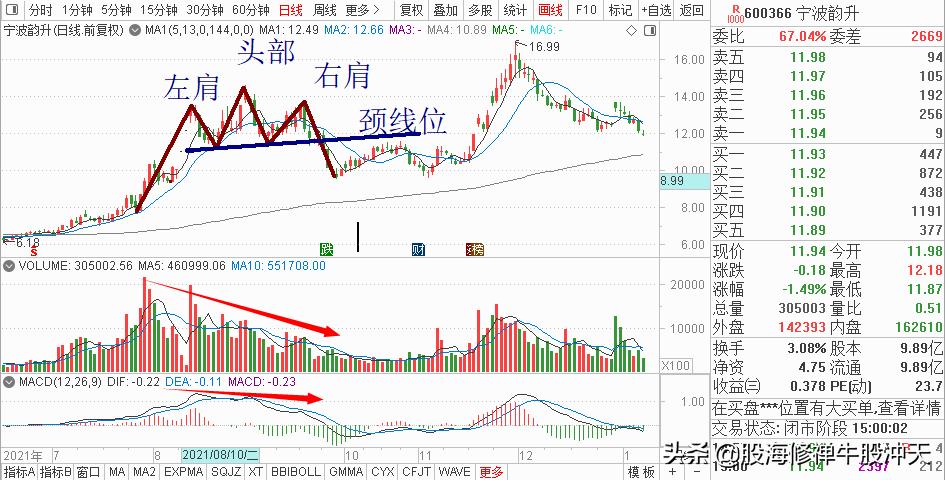 顶部形态双顶头肩顶复合头肩顶颈线位新手必学可收藏