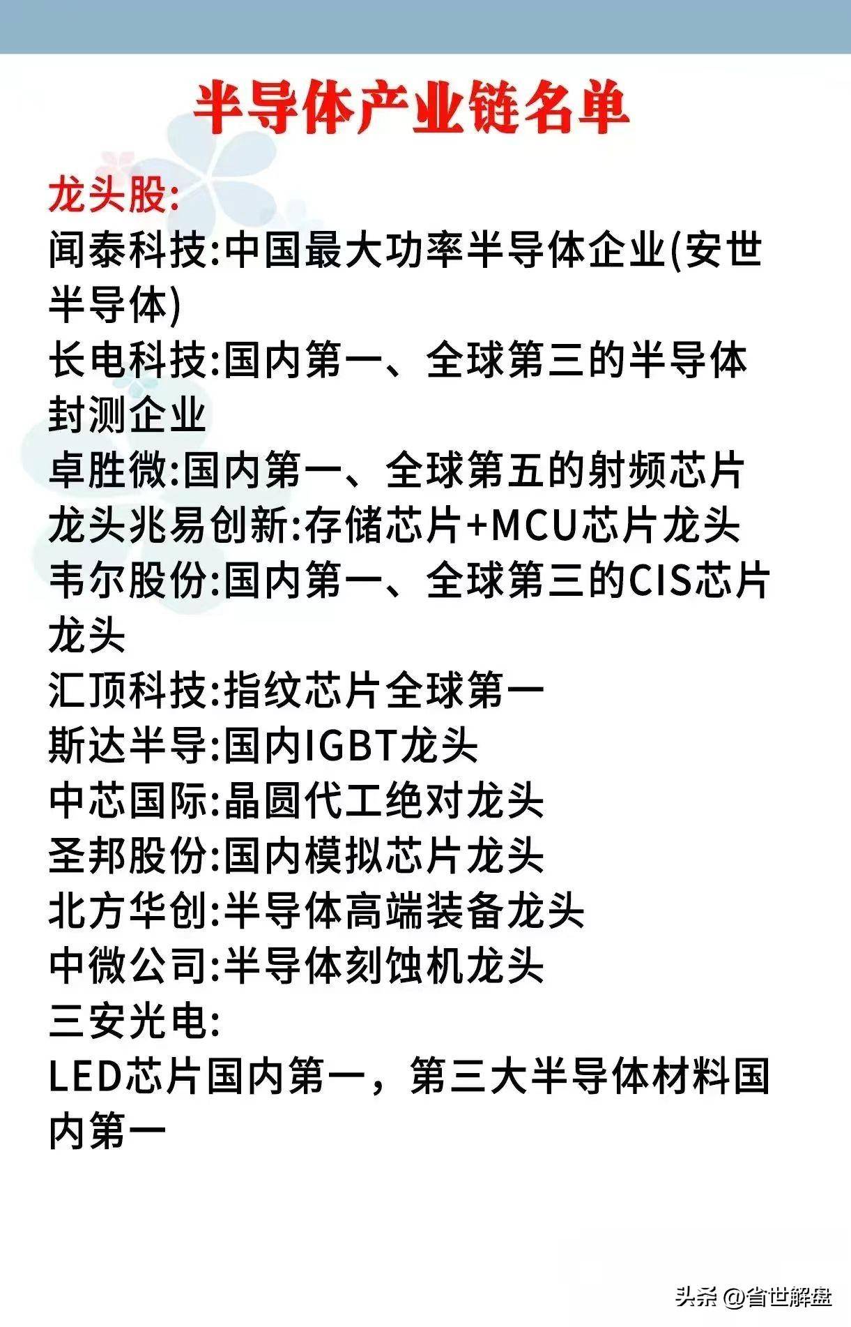 炒作半导体概念必须记住！光刻机先进封装代工等龙头汇总
