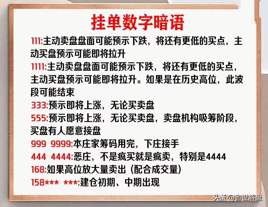 中国股市66个盘口暗语16个挂单数字暗语