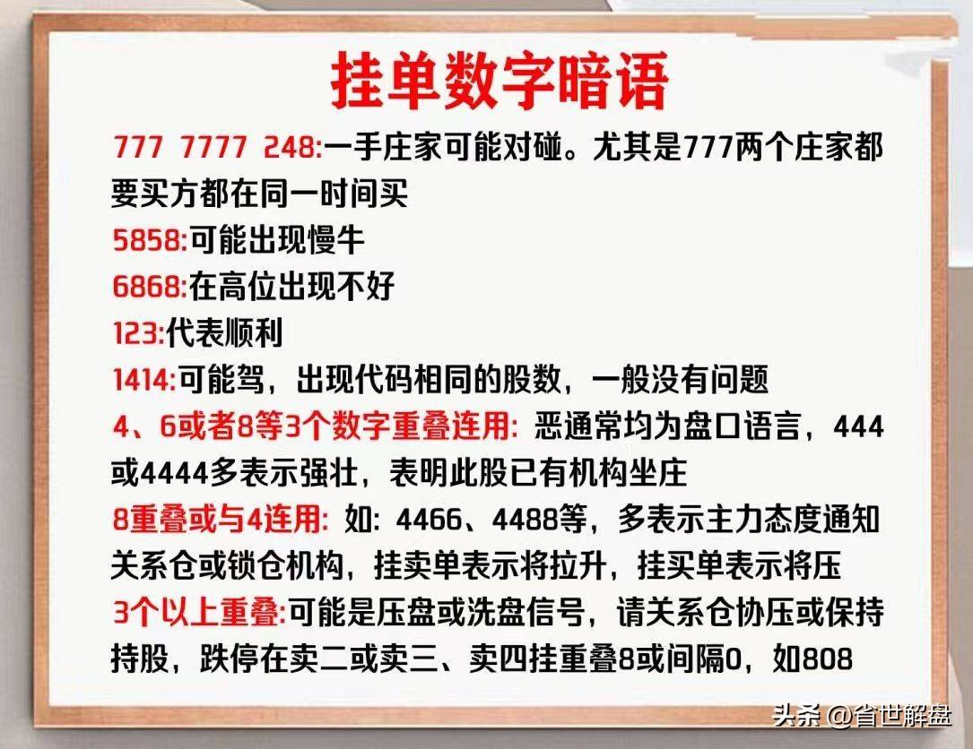 中国股市66个盘口暗语16个挂单数字暗语