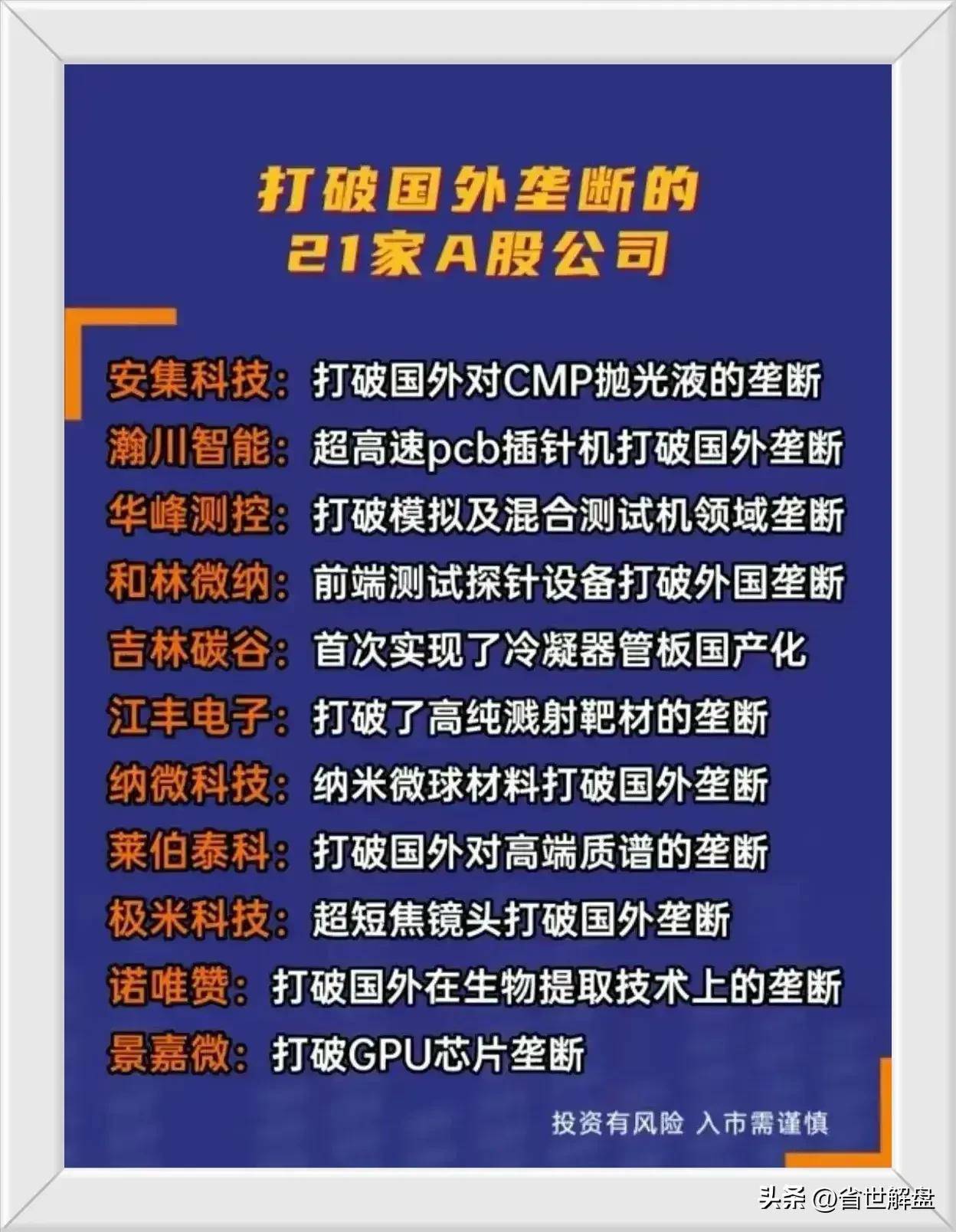 A股30家新科技龙头21家打破垄断企业全球第一龙头汇总