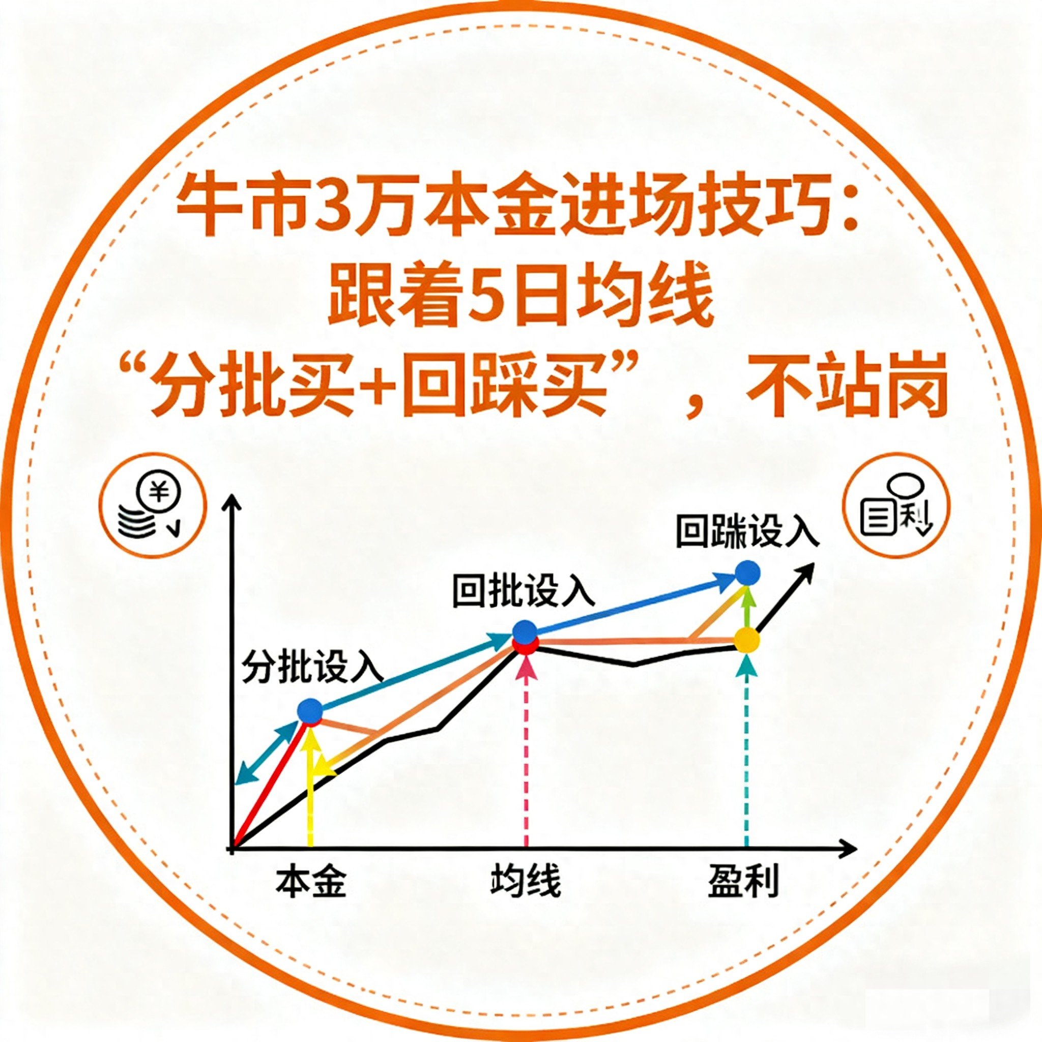 牛市3万本金进场技巧跟着5日均线分批买回踩买不站岗