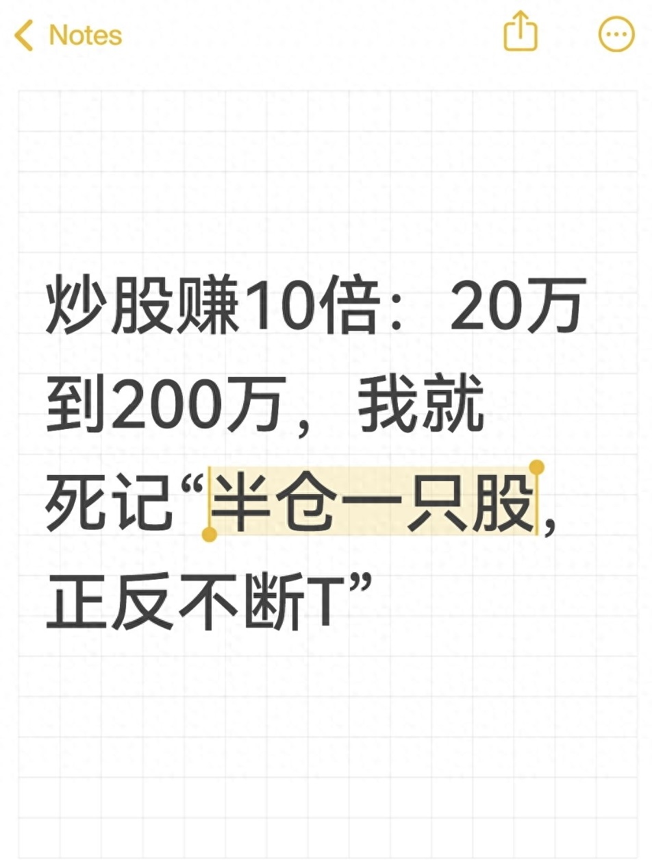 炒股赚10倍20万到200万我就死记半仓一只股正反不断T