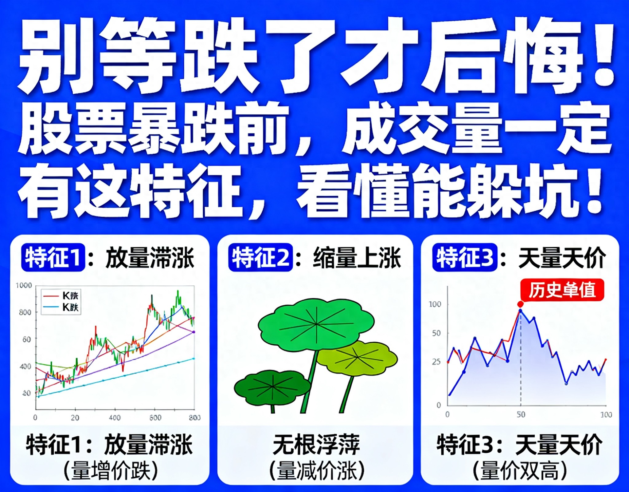别等跌了才后悔！股票暴跌前成交量一定有这特征看懂能躲坑！