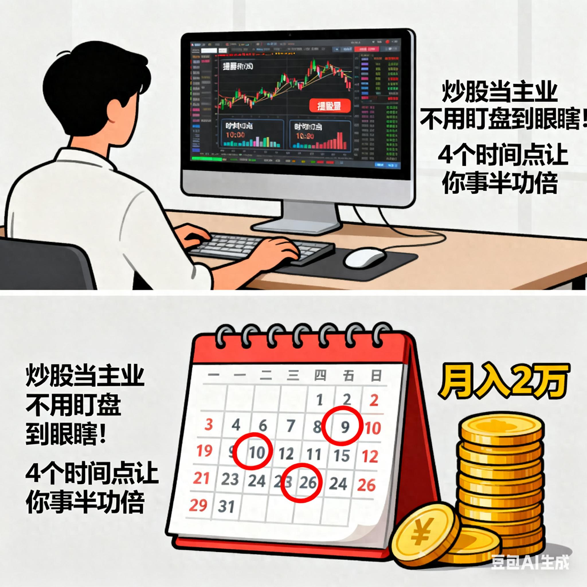 炒股当主业不用盯盘到眼瞎！4个时间点抓准我从兼职混到月赚2万
