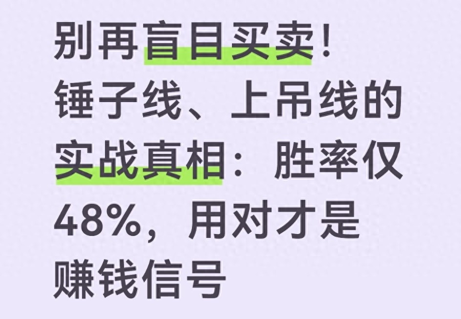 别再盲目买卖！锤子线上吊线的实战真相胜率仅48用对才赚钱