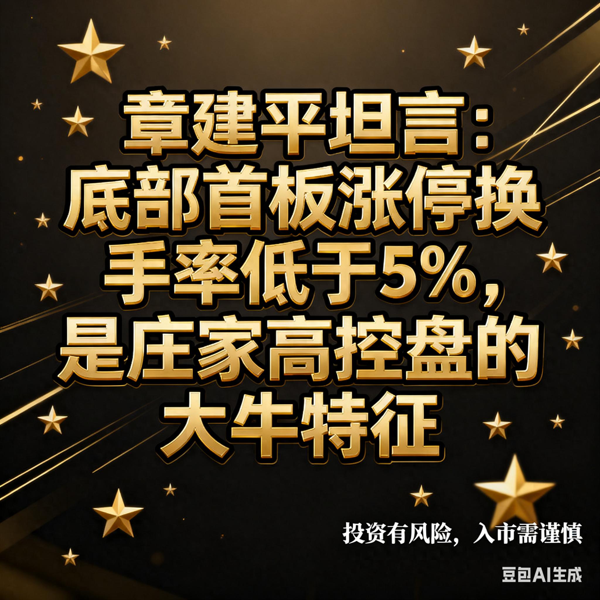 章建平坦言底部首板涨停换手率低于5是庄家高控盘的大牛特征