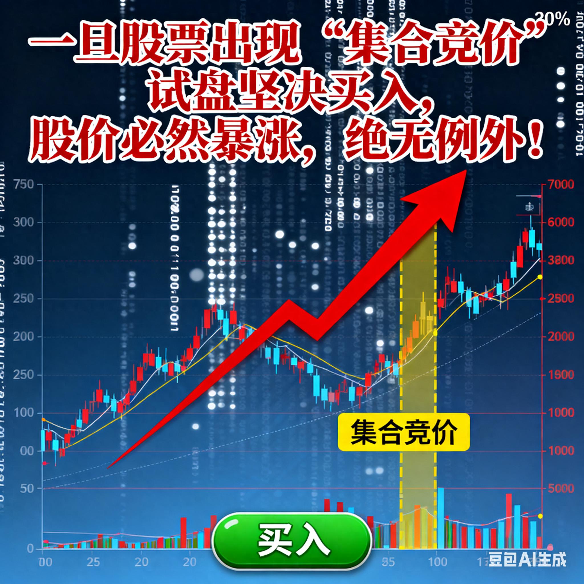 一旦股票出现集合竞价试盘坚决买入股价必然暴涨绝无例外！