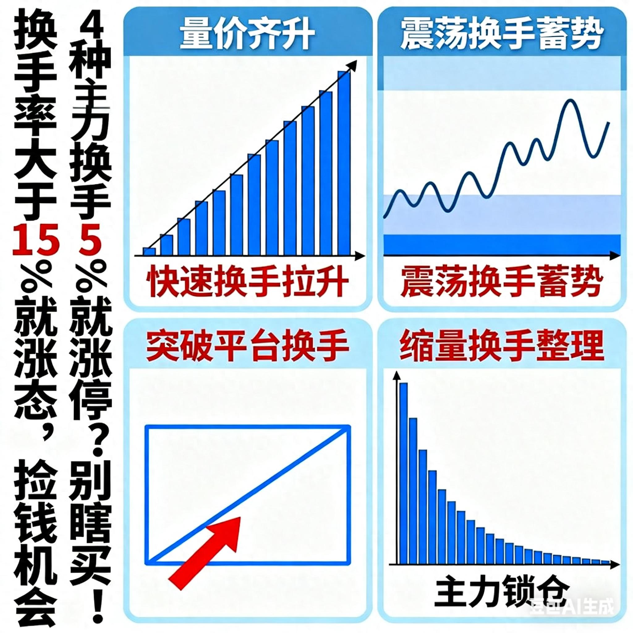 换手率大于15就涨停？别瞎买！4种主力换手形态看懂才是捡钱机会