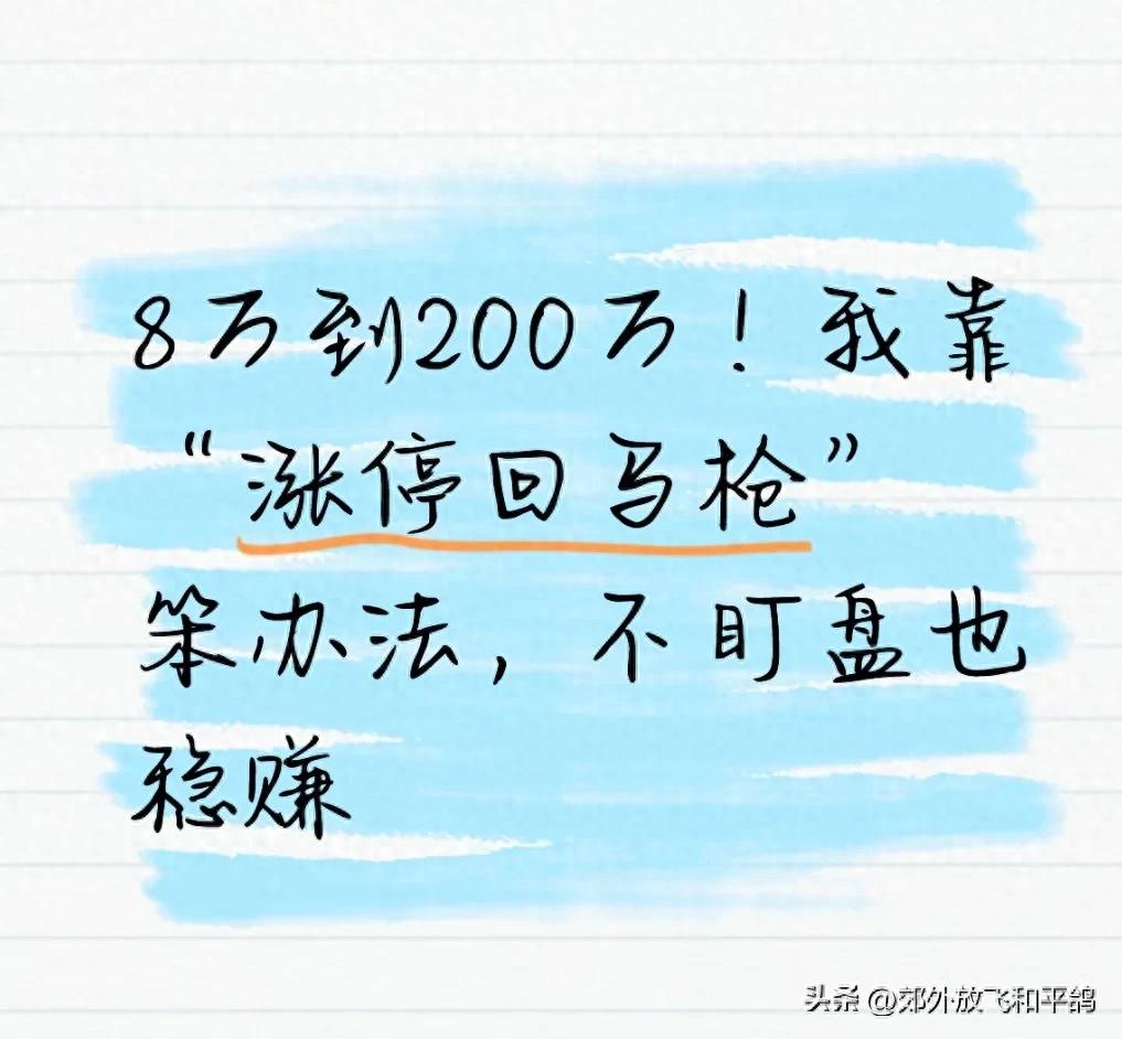 8万到200万！我靠涨停回马枪笨办法不盯盘也稳赚